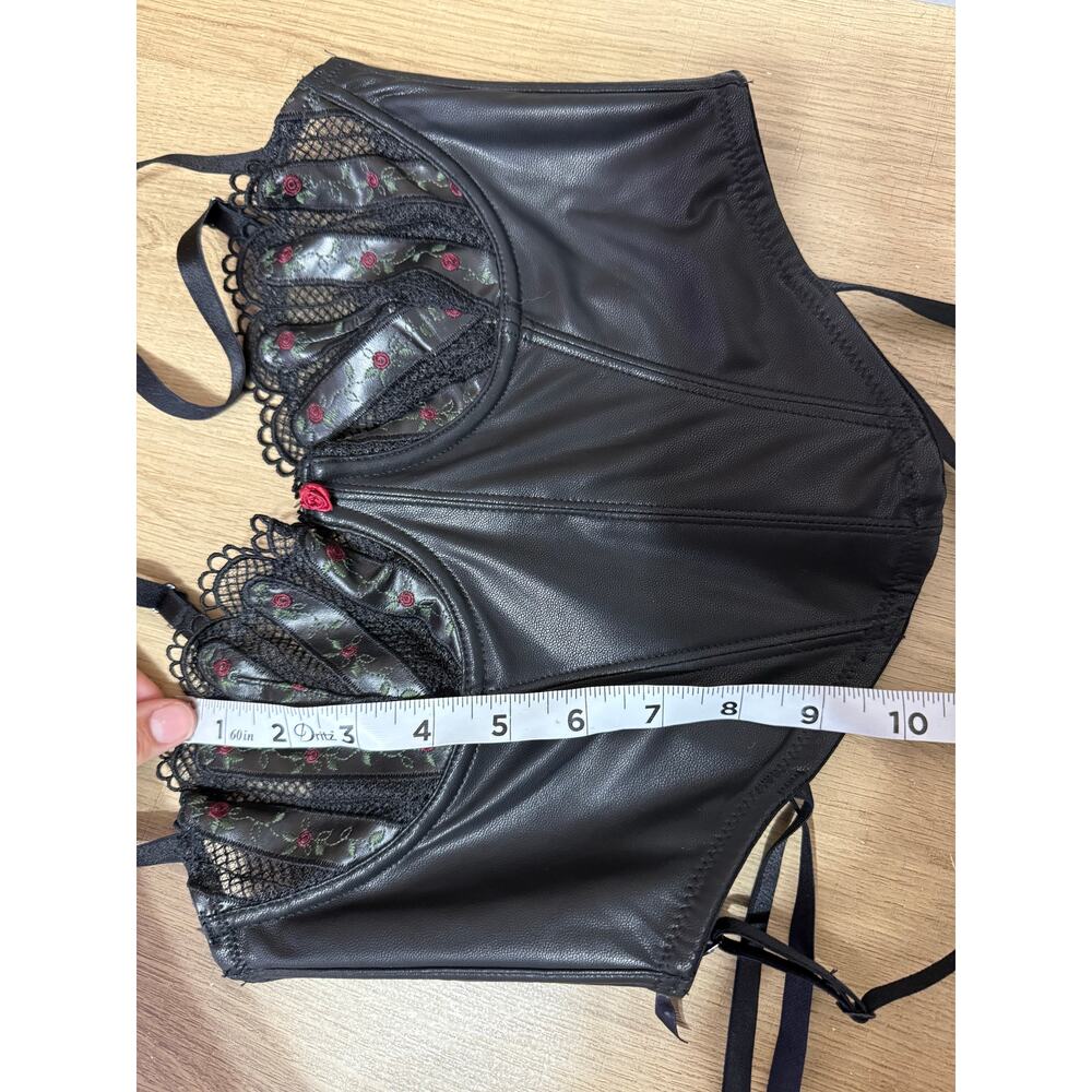 Savage X Fenty Black Caviar Faux Leather & Floral Lace Bustier Corset Top - Picture 8 of 9